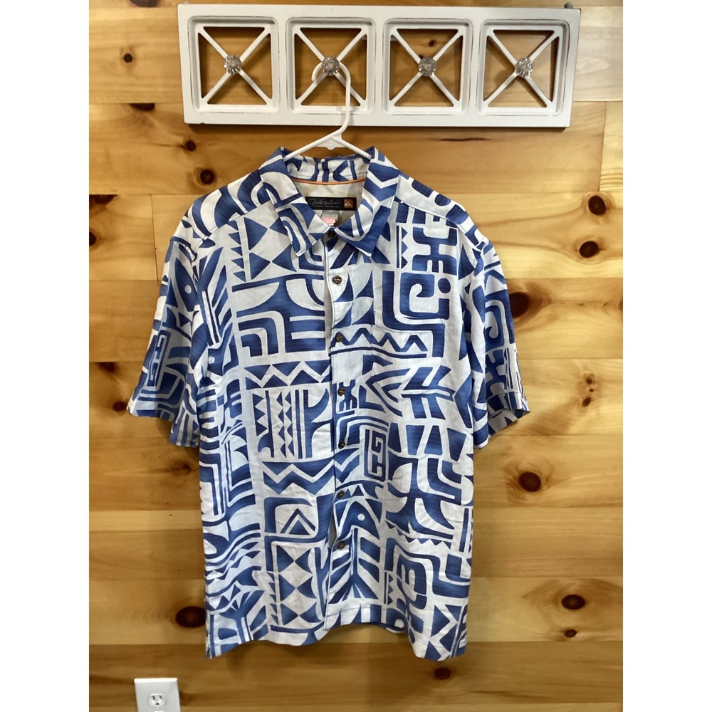 Quiksilver Waterman Men Large Blue White Tribal Geometric Button Down Shirt